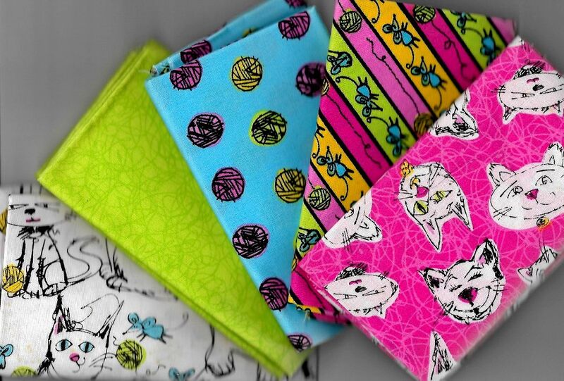 Cotton Quilt Fabric Playful Kitty Cat Fat Quarter Medley - product images  of 