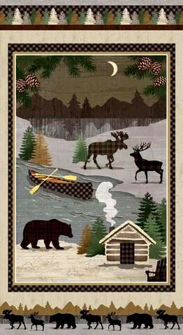 Cotton,Quilt,Fabric,Panel,Twilight,Lake,Scenic,Cabin,Moose,Elk,Deer,Bear,24,,quilt backing, dresses, quilt fabric,cotton material,auntie chris quilt,sewing,crafts,quilting,online fabric,sale fabric