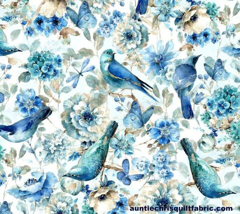 Cotton,Quilt,Fabric,BIRDS,BUTTERFLIES,FLOWERS,Blue,Multi,Pre,Cut,Yards,,quilt backing, dresses, quilt fabric,cotton material,auntie chris quilt,sewing,crafts,quilting,online fabric,sale fabric