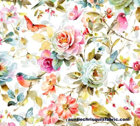 Cotton,Quilt,Fabric,BEAUTIFUL,ROMANCE,Floral,Birds,Butterflies,Multi,Pre,Cut,Yards,,quilt backing, dresses, quilt fabric,cotton material,auntie chris quilt,sewing,crafts,quilting,online fabric,sale fabric