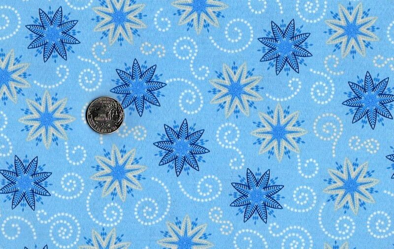 Cotton Quilt Fabric BOHEMIAN BLUES POWDER SMALL MEDALLIONS Snowflakes - product images  of 
