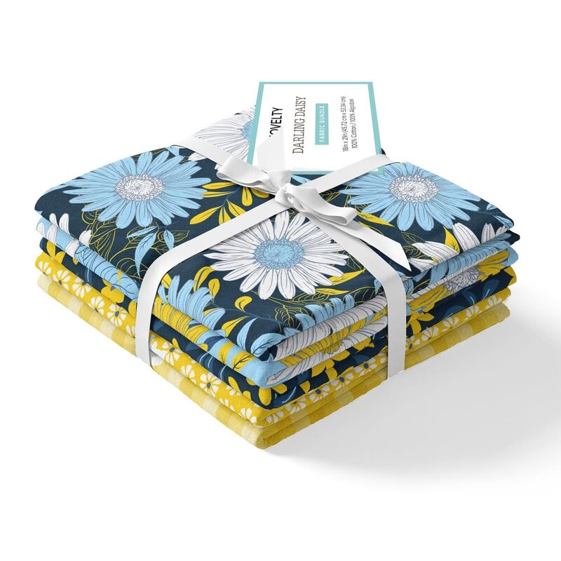 Cotton Quilt Fabric Darling Daisy Fat Quarter Medley Navy Yellow - product images  of 