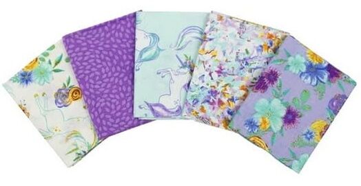 Cotton Quilt Fabric Darling Unicorn Glitter Quarter Medley White Multi - product images  of 