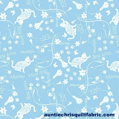 Cotton,Quilt,Fabric,Kittens,in,the,Garden,Floral,Lt,Blue,Color,Principle,,quilt backing, dresses, quilt fabric,cotton material,auntie chris quilt,sewing,crafts,quilting,online fabric,sale fabric