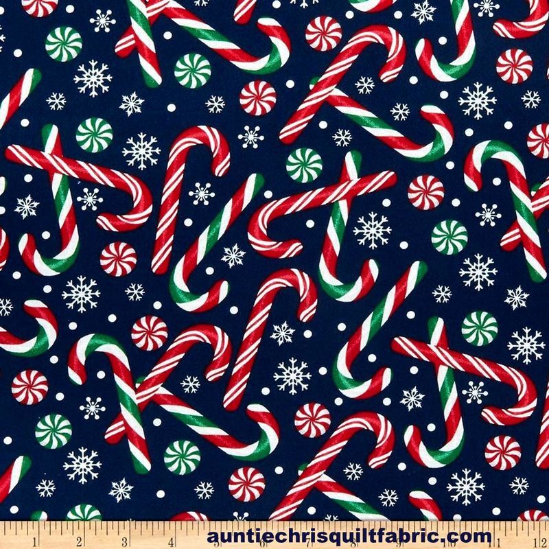 Fat Quarter Shop Cotton Fabric Pre Cut Fat Quarters Christmas Candy Cane Navy - product image