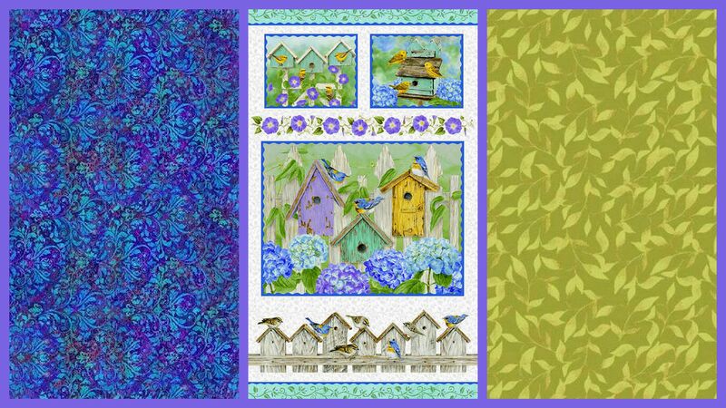 Easy Fabric Panel Quilt Kit Hydrangea Birdsong Morning Glories - product images  of 