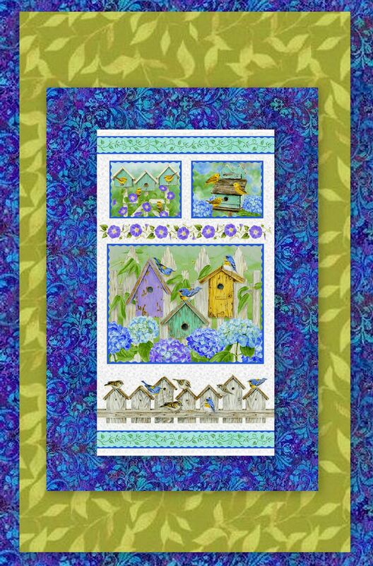 Easy Fabric Panel Quilt Kit Hydrangea Birdsong Morning Glories - product images  of 
