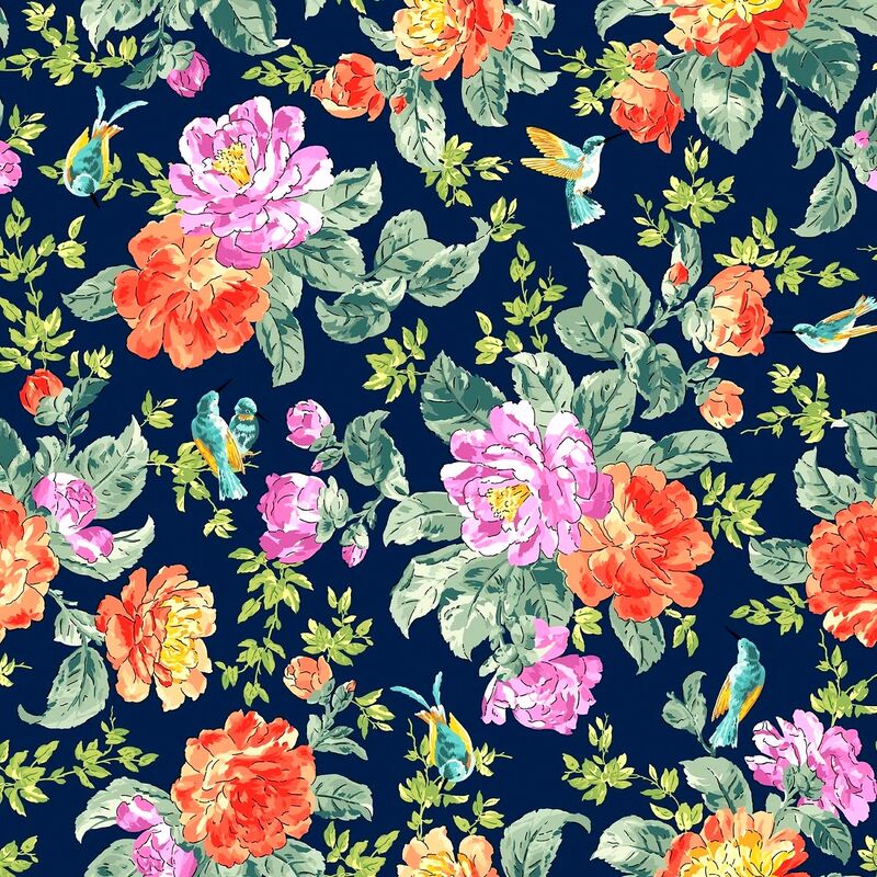 Cotton Quilt Fabric Spring Nectar Jeweled Calliope Indigo Blue Multi - product image