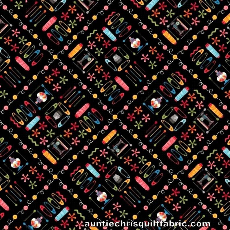 Fat Quarter Shop Cotton Fabric Pre Cut Fat Quarters  One Stitch At A Time Thread Safety Pins  - product images  of 