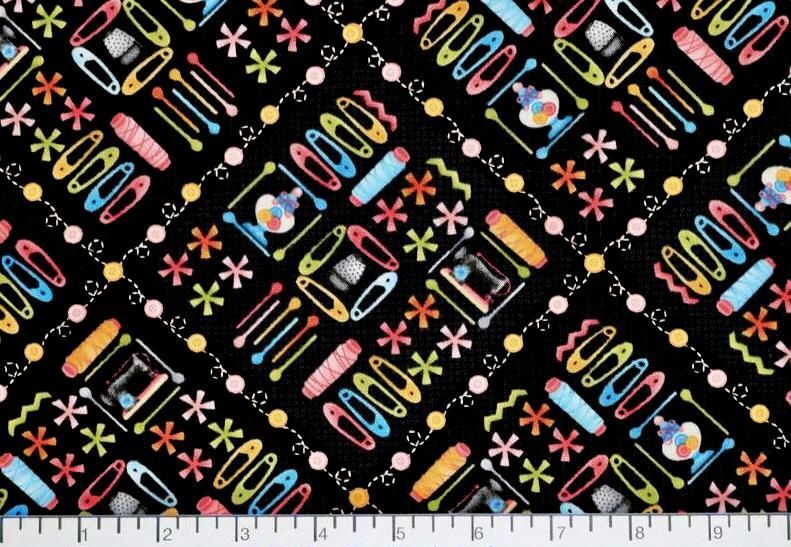 Fat Quarter Shop Cotton Fabric Pre Cut Fat Quarters  One Stitch At A Time Thread Safety Pins  - product images  of 