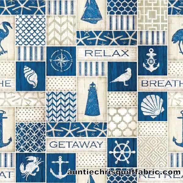 Cotton Quilt Fabric Coastal Blues Collage Blues Nautical Springs Creative - product images  of 