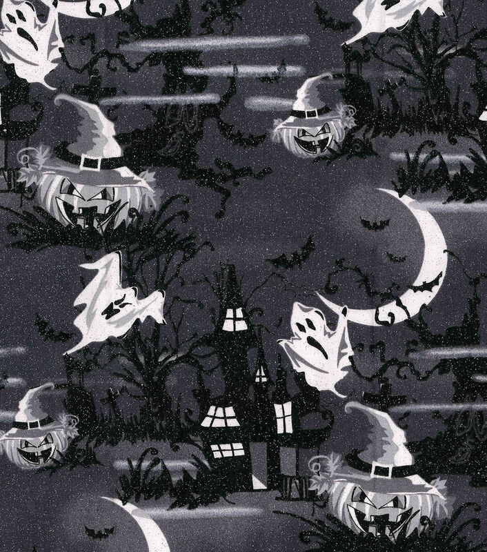 Fat Quarter Shop Cotton Fabric Pre Cut Fat Quarters Halloween Haunted House Glitter - product image