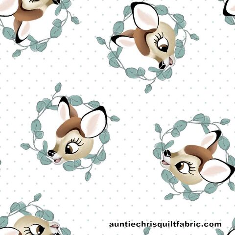 Cotton,Quilt,Fabric,Bambi,Badge,White,Multi,Disney,Springs,Creative,,quilt backing, dresses, quilt fabric,cotton material,auntie chris quilt,sewing,crafts,quilting,online fabric,sale fabric