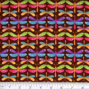Fat Quarter Shop Cotton Fabric Pre Cut Fat Quarter Dragonflies Bright Pastel Brown - product images  of 