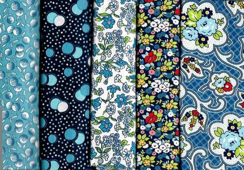 Cotton,Quilt,Fabric,General,Store,Blueberry,Blues,Thirties,2,1/2,Yard,Fat,Quarter,Bundle,,quilt backing, dresses, quilt fabric,cotton material,auntie chris quilt,sewing,crafts,quilting,online fabric,sale fabric