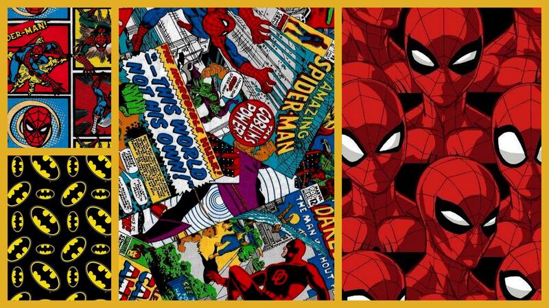 Cotton Quilt Fabric Superhero Marvel Comics Spiderman Batman Fat Quarter Bundle  - product images  of 