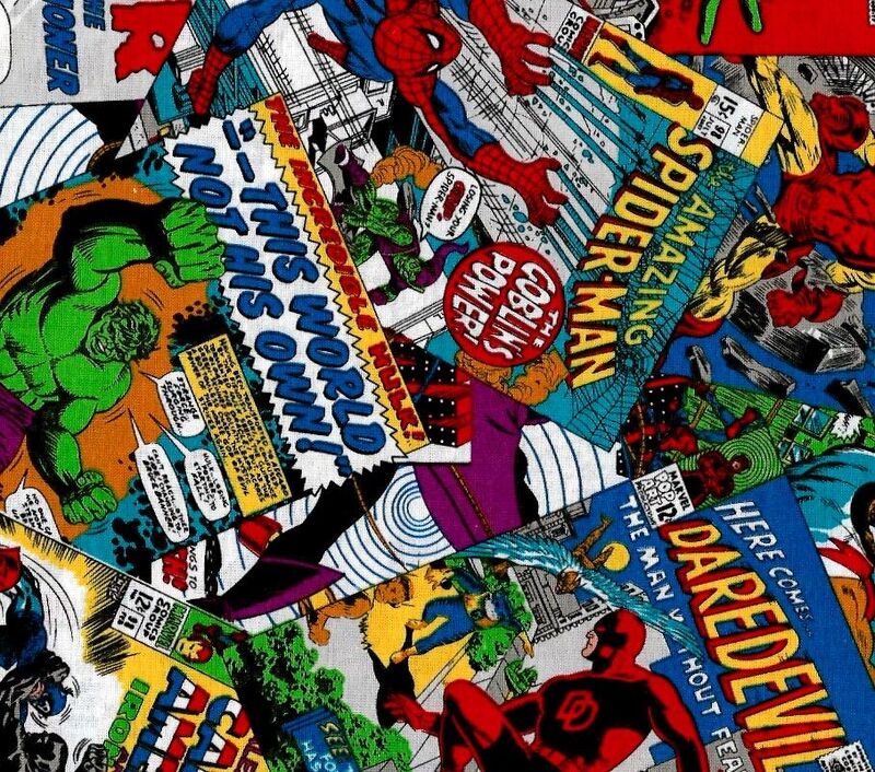 Cotton Quilt Fabric Superhero Marvel Comics Spiderman Batman Fat Quarter Bundle  - product images  of 