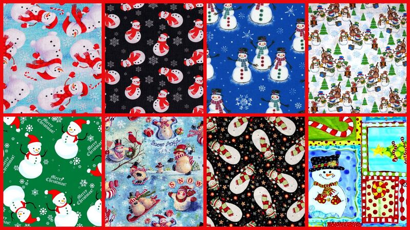 Cotton Quilt Fabric Christmas Snow Folk Snowman Fat Quarter  Bundle - product images  of 