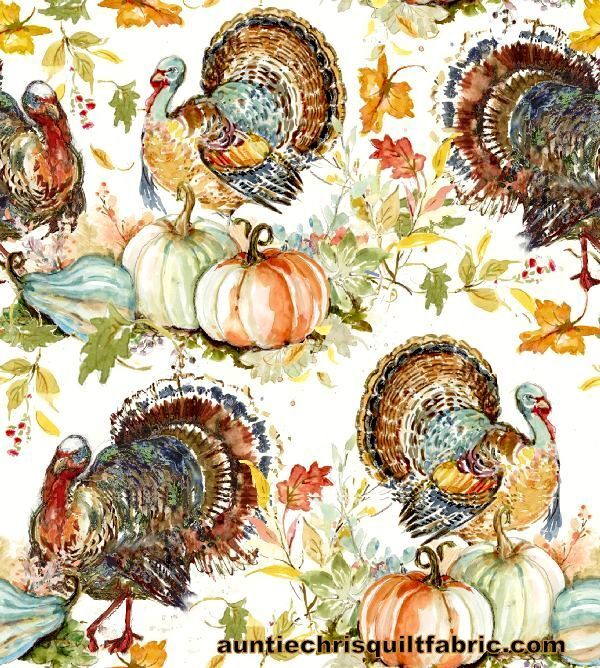 Fat Quarter Shop Cotton Fabric Pre Cut Fat Quarters Turkeys And Pumpkin - product images  of 