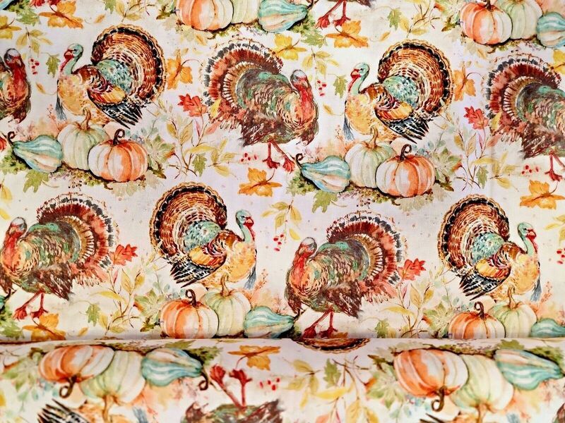Fat Quarter Shop Cotton Fabric Pre Cut Fat Quarters Turkeys And Pumpkin - product images  of 
