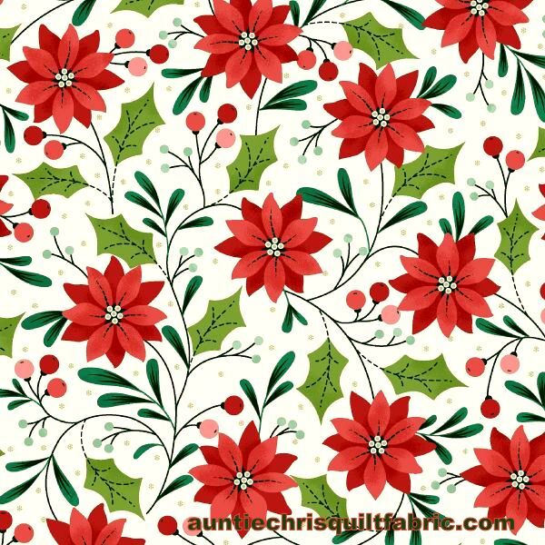 Cotton Quilt Fabric Christmas Make It Merry Whimsical Poinsettia Floral   - product images  of 