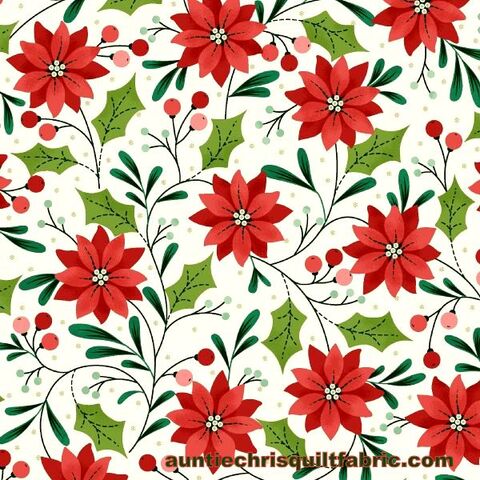 Cotton,Quilt,Fabric,Christmas,Make,It,Merry,Whimsical,Poinsettia,Floral,,quilt backing, dresses, quilt fabric,cotton material,auntie chris quilt,sewing,crafts,quilting,online fabric,sale fabric