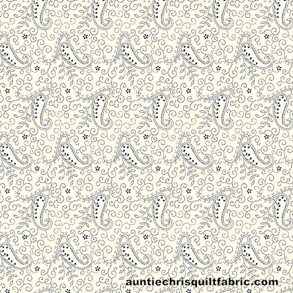 Cotton Quilt Fabric Floral Sanibel Island Dotted Paisley Cream Navy - product images  of 