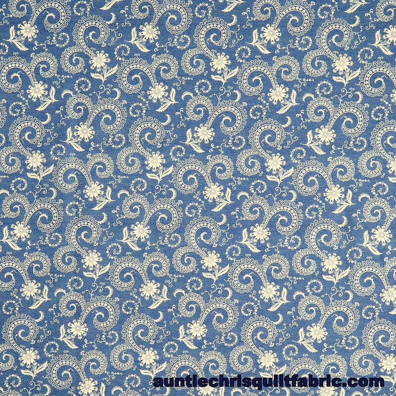Cotton Quilt Fabric Floral BANDANA BLISS SWIRLS  DENIM - product images  of 