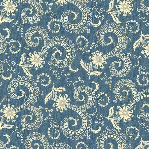 Cotton Quilt Fabric Floral BANDANA BLISS SWIRLS  DENIM - product images  of 