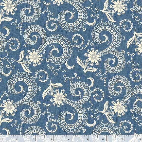 Cotton Quilt Fabric Floral BANDANA BLISS SWIRLS  DENIM - product images  of 