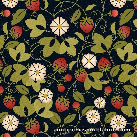 Cotton,Quilt,Fabric,Strawberry,Patched,Main,Floral,Navy,Blue,,quilt backing, dresses, quilt fabric,cotton material,auntie chris quilt,sewing,crafts,quilting,online fabric,sale fabric