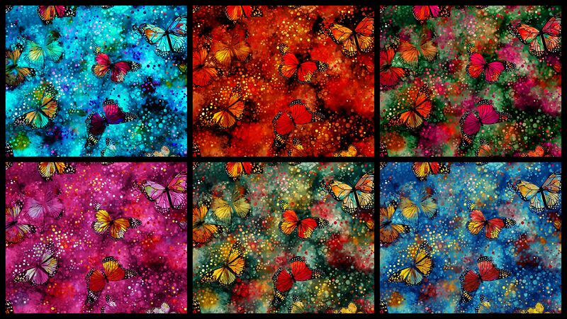 Cotton Quilt Fabric Fat Quarter Medley Butterfly Sprinkles Jewel Tones Digital - product images  of 