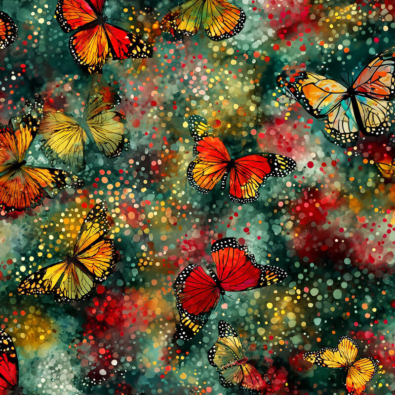 Cotton Quilt Fabric Fat Quarter Medley Butterfly Sprinkles Jewel Tones Digital - product images  of 