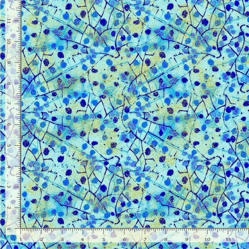 Cotton Quilt Fabric METALLIC MOSAIC ESCAPADE BLUE - product images  of 