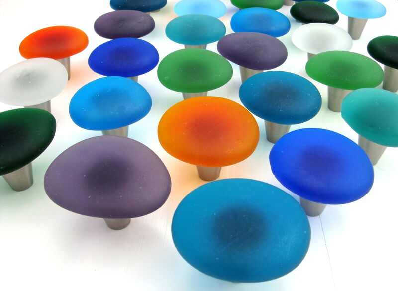Beach Glass Cabinet Knob – Frosted Sea Glass Coastal Drawer Pull in Organic Freeform Shape - product images  of 