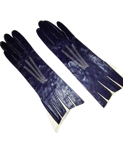 Deco,1930s,Genuine,Vintage,Navy,Leather,Gloves,Gauntlet,Style,With,White,Inserts,XS,Never,Worn,As,Is,1930s vintage navy leather gloves with white, 30s art deco leather gloves, thirties gloves, 1930s fashion, vintage costuming, gloves for sale, 1930s accessories,  another time vintage apparel, true vintage, navy white gloves