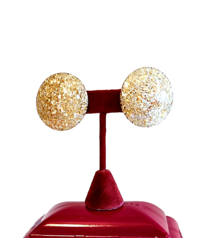 Large,Round,1960s,Vintage,Yellow,Gold,Confetti,Glitter,Lucite,Plastic,Earrings,With,Clip,Backs,Vintage 1960s yellow confetti lucite large round clip earrings, 1950s vintage lucite earrings, confetti lucite jewelry, vintage jewelry for sale, another time vintage apparel, rockabilly, plastic lucite earrings, 1950s fashion, 1960s jewelry for sale