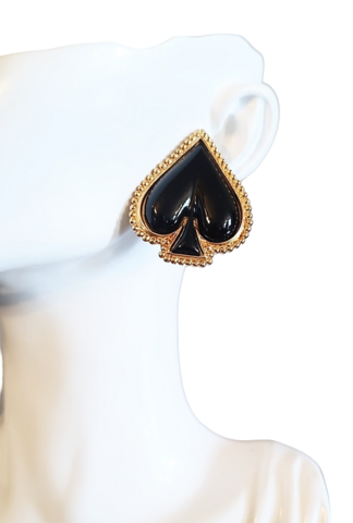 Large,Black,Enamel,And,Gold,1990s,Vintage,Heart,Shaped,Pierced,Post,Earrings,By,Trifari,1990s vintage heart shaped pierced post earrings trifari, vintage 1990s designer heart earrings, black gold 90s heart earrings, large black playing cards heart earrings, vintage earrings for sale another time vintaage apparel, 1990s vintage jewelry, vinta