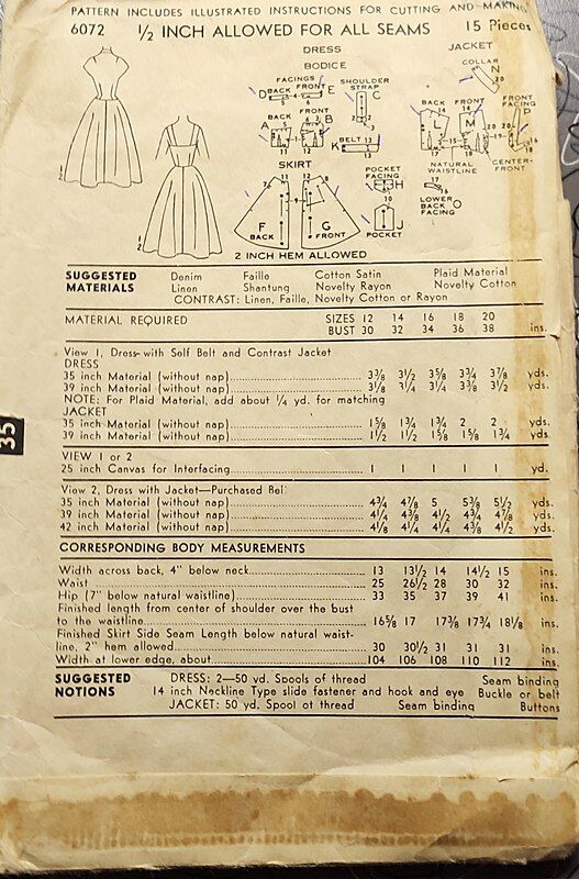 Original 1950s Vintage Sewing Pattern For A Fit And Flare Sundress And Fitted Jacket Or Vest Advance Bust 32 - product images  of 