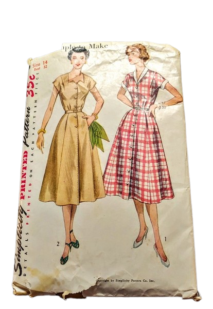 Vintage 1950s Simplicity Sewing Pattern For A Fit And Flare Day Dress With Short Sleeves Bust 32 #4260 - product images