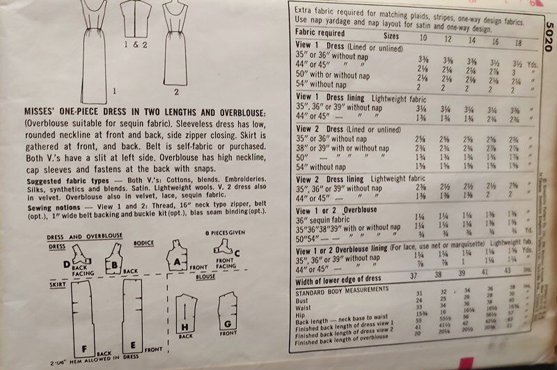 Vintage 1960s Sewing Pattern For A Tight Fitting Cocktail Dress Or Evening Gown With Overblouse Simplicity #5020 Bust 34 - product images  of 