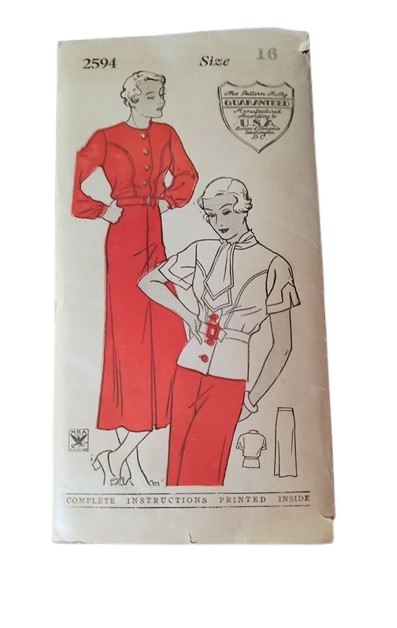 Authentic Rare Never Used Early 1930s Vintage Sewing Pattern For A Deco Fitted Blouse And  Slim Longer Skirt NRA Stamp Bust 36 - product images  of 