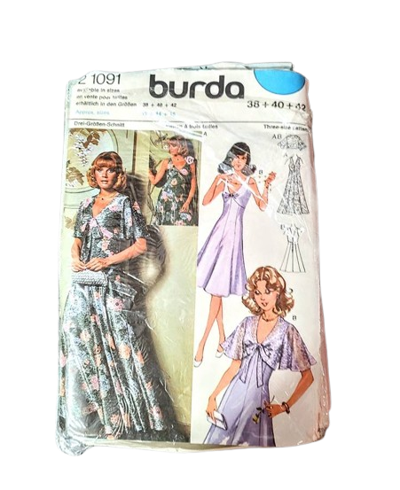 Vintage 1970s Burda Sewing Pattern For a Long Or Short Slip Dress With A Flutter Sleeve Short Jacket Capelet Bust 34 36 37 1/2 21091 - product images  of 