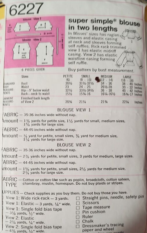 Authentic 1970s Vintage Off Shoulder Peasant Boho Blouse Or Midriff Baring Crop Top Sewing Pattern Simplicity 6227 Small - product images  of 