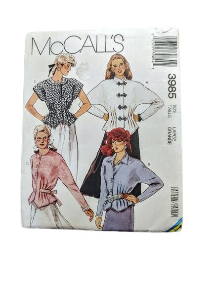 Never Used 1980s Vintage Sewing Pattern For Blouses With Different Necklines And Waist Tucks McCall's Large Size Bust 40 42 - product images  of 