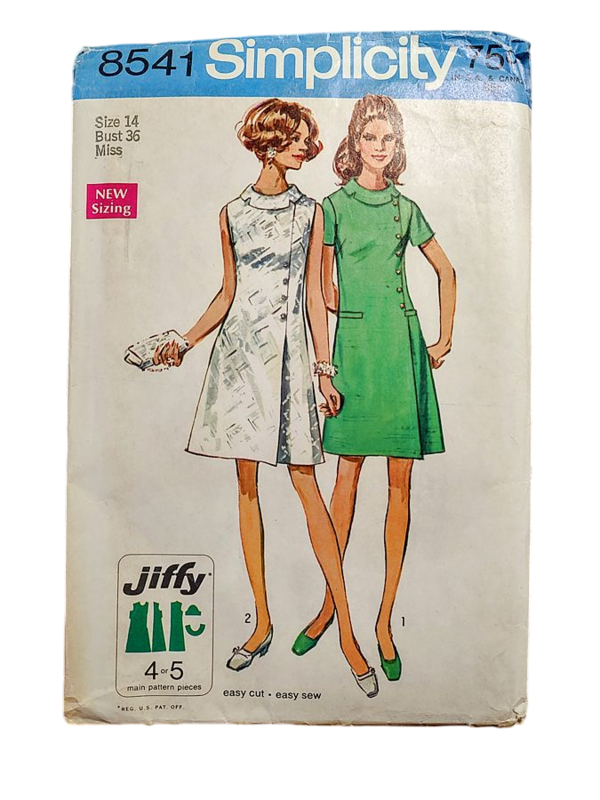 Never Used 1960s Vintage Simplicity Sewing Pattern For An A Line Shift Dress With A Rolled Collar #8541 Bust 36 - product images  of 