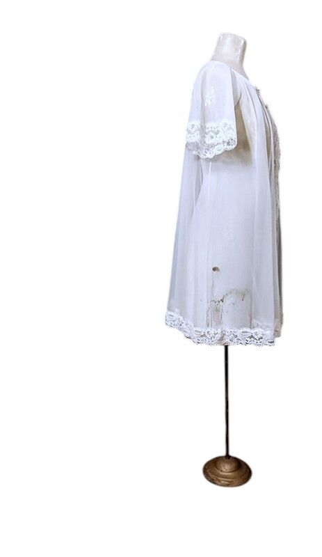 Vintage 1960s Sheer White Nylon Short Robe With A Lace Front And Bows Medium - product images  of 