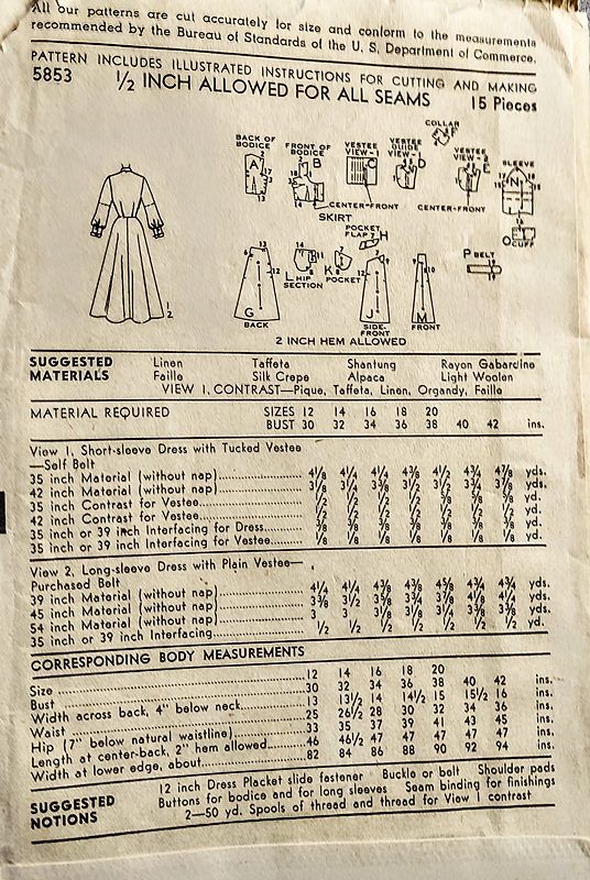 Early 1950s Vintage Sewing Pattern For A Longer Fit And Flare Dress With Pockets Advance Bust 36 - product images  of 