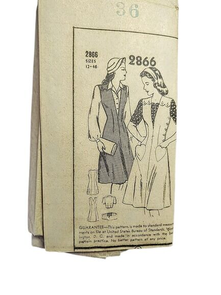 Late 1940s Vintage Sewing Pattern For A Fit And Flare Jumper Dress And  Blouse Bust 36 - product images  of 