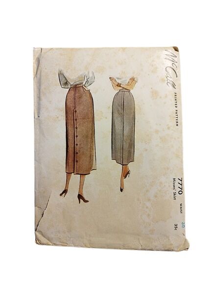 Late 1940s Vintage Sewing Pattern For A Long Slim Skirt With Back Details McCall's #7770 Waist 30 - product images  of 